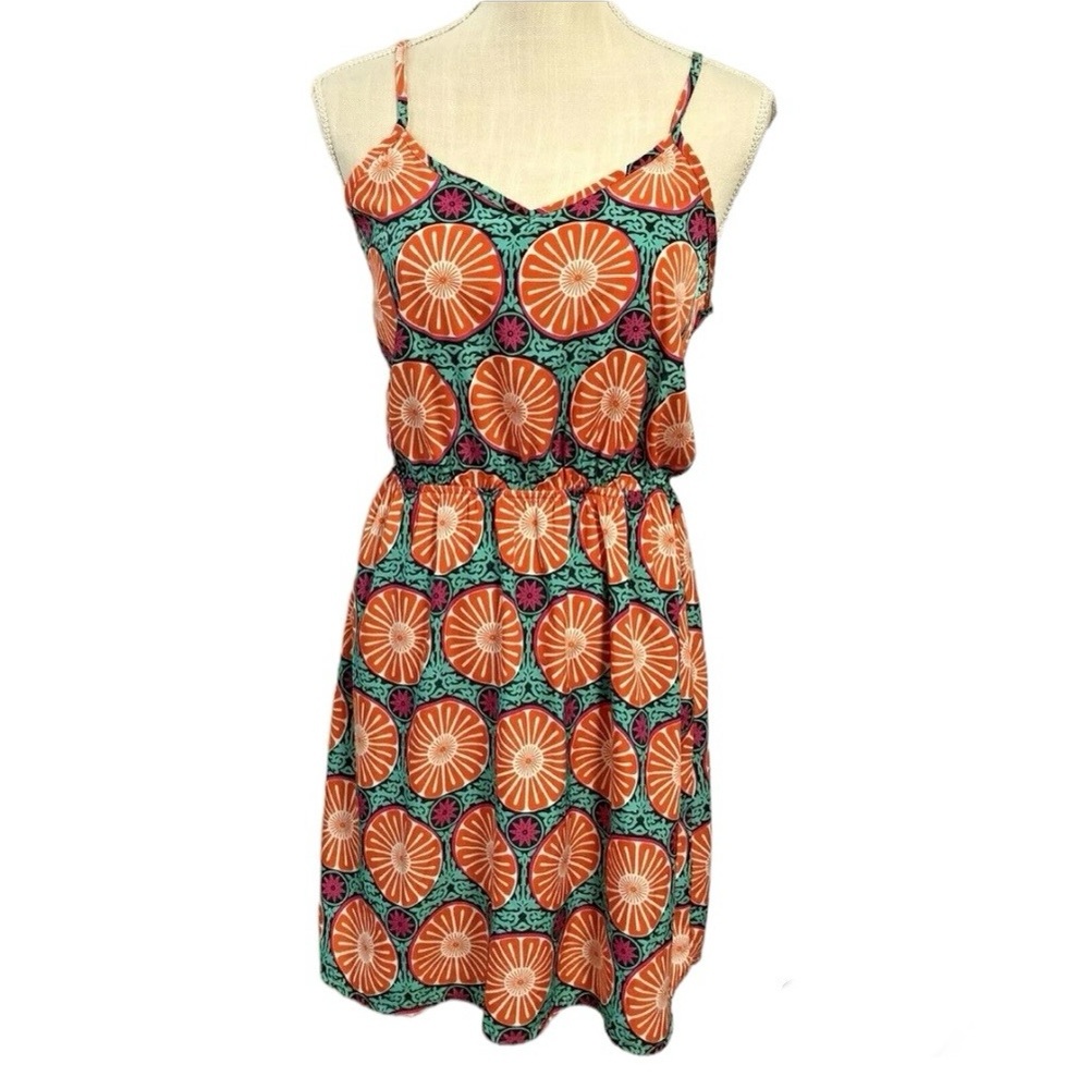 Charming Charlie Orange Fruit Print Casual Dress Lightweight